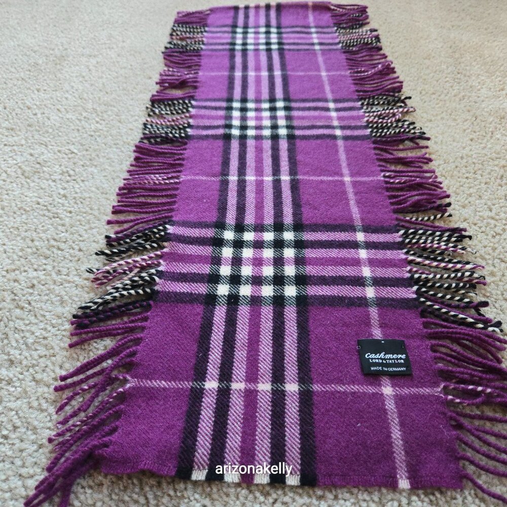 Cashmere Purple Plaid Fringed Scarf Lord & Taylor - Picture 7 of 12